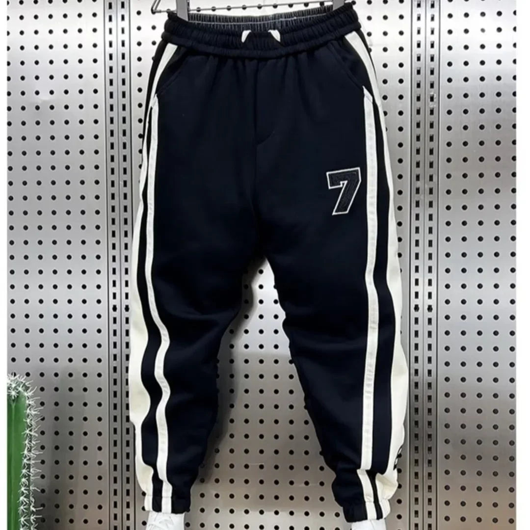Fashionable Striped Color Blocking Sweatpants 2024 Autumn/Winter Men's New Casual Ankle Pants Patchwork Warm Harem Trousers.