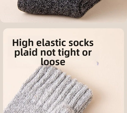 5 pairs of men's mid-calf thick winter fleece-lined thermal terry socks, blended cashmere solid color towel socks