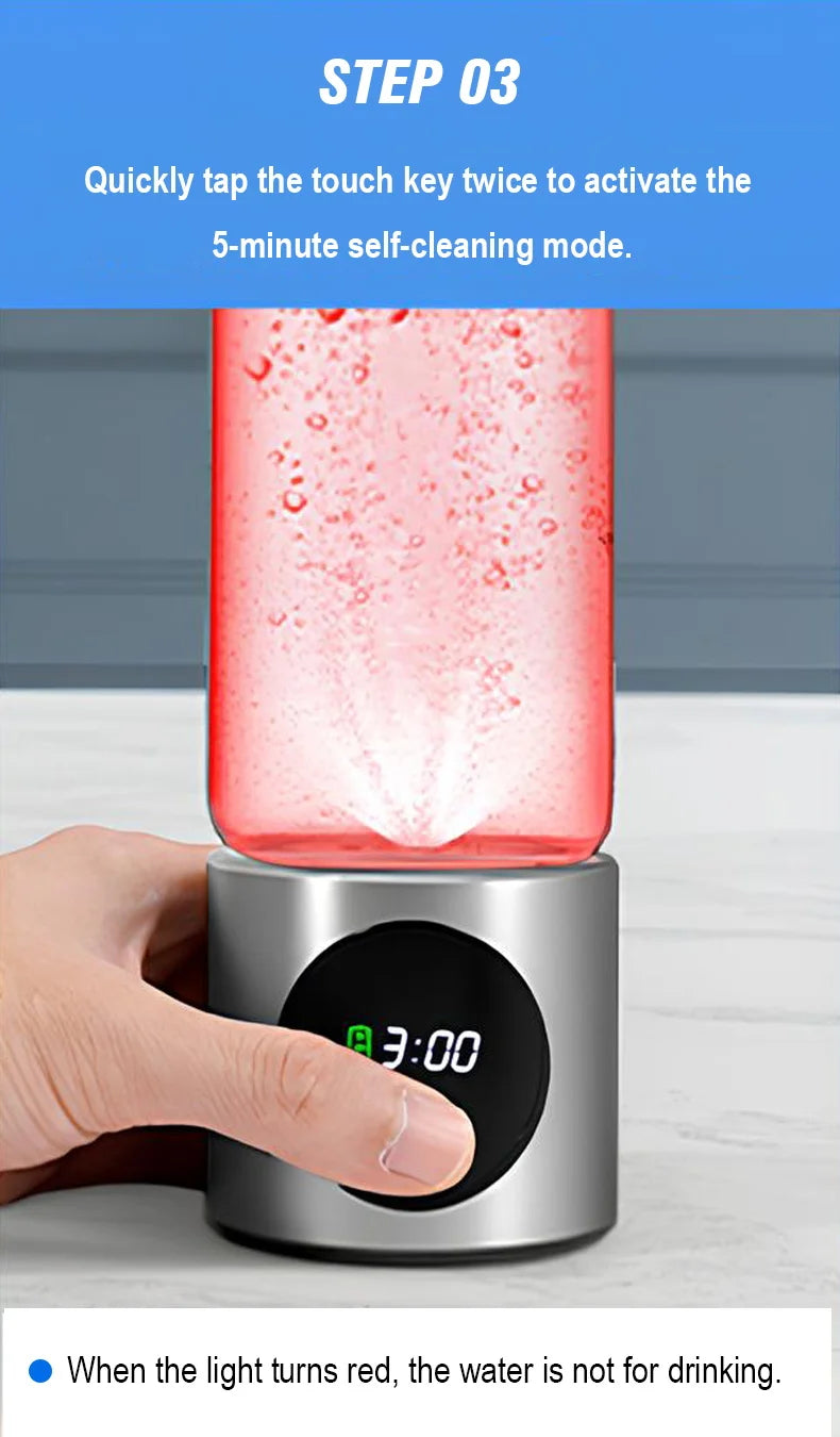 Portable Performance Hydrogen Water Generator Bottle SPE+PEM Dual Chamber lonizer + PPB&Time Display Electrolytic Hydrogen Water.