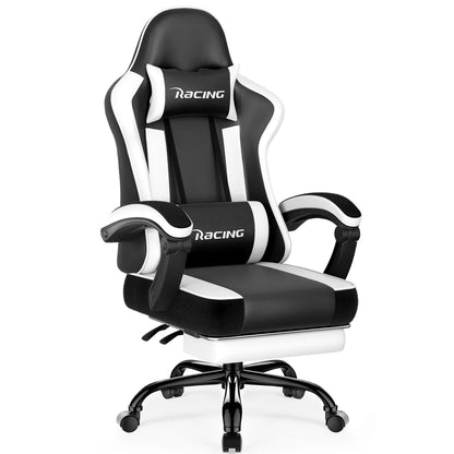 AUTHMIC Ergonomischer Gaming-Stuhl mit 170er °   Liegende Rückenlehne, faltbare Fußstütze, weiche Armlehnen, 150 kg, atmungsaktives Material