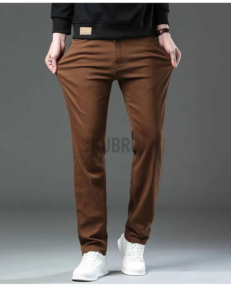 Fashion Loose Straight Business Casual Stretch Denim Pants Male Brand Trousers 3 Colors Plus Size Mens Clothing Slim Jeans 28-44.