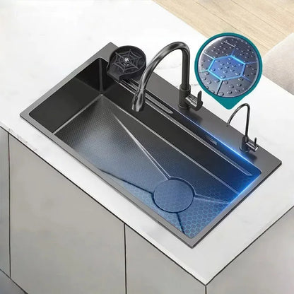 Gray Stainless Steel Kitchen Sink Large Single Slot Multifunctional Nano Honeycomb Embossed Wash Dish Basin Undermount Basin