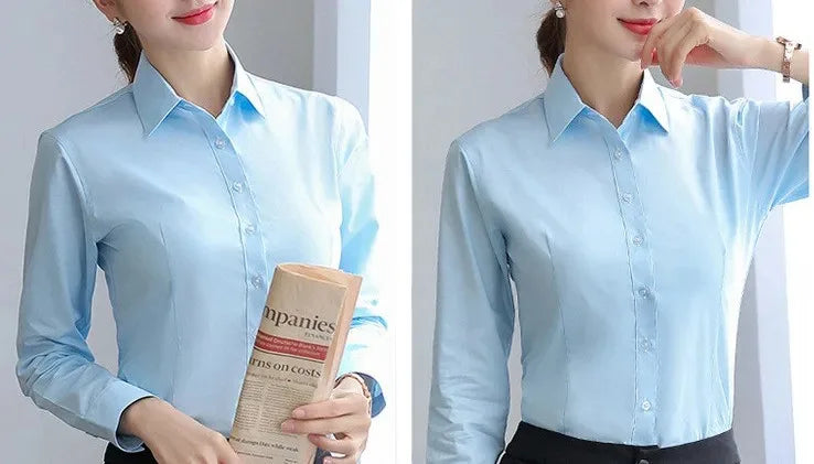 Elegant Women Shirts Woman White Shirt Long Sleeve Blouse Office Lady business Pink Shirts Button Solid Women work Blouses Tops.