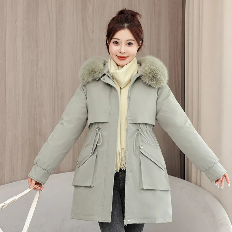 Winter dame Winter Stepp Mantel Abnehmbare Futter Pelz Kragen Gürtel Parka Jacke Für Frauen Verdickt Thermische frauen Mantel