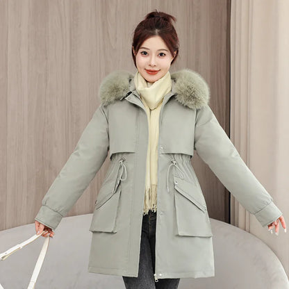 Winter dame Winter Stepp Mantel Abnehmbare Futter Pelz Kragen Gürtel Parka Jacke Für Frauen Verdickt Thermische frauen Mantel