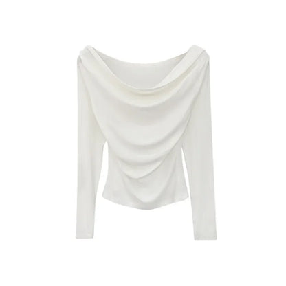 Off-The-Shoulder Long Sleeve T-Shirt Women's Early Autumn New Slimming Design Korean Style Sweet And Spicy Fashion Tops.