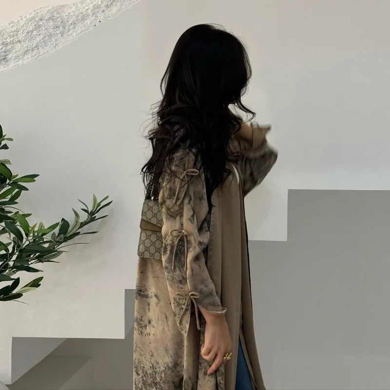 2025 sommer Arabisch Frauen Muslimische Kleidung Ramadan Dubai Offene Abaya Kleid mit Hijab Islam Gedruckt Chiffon 2 Stück Outfit.