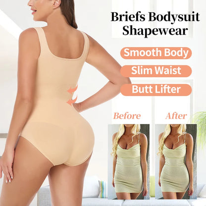 Bodysuit Women Shapewear Tummy Control Butt Lifter Body Shaper Smooth Invisible Under Dress Slimming Underwear Low Neck Jumpsuit.