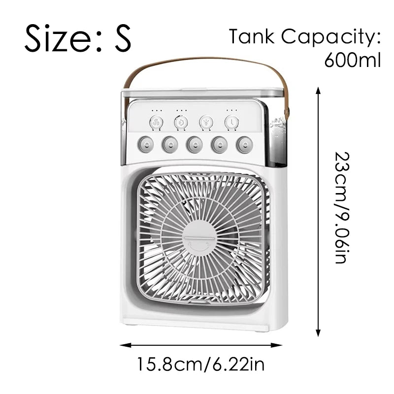Portable Mini Fan 3 in 1 Cooler Home House LED USB Desk Bedroom Indoor Air Conditioner Humidifier Fans Summer Cool Living Room