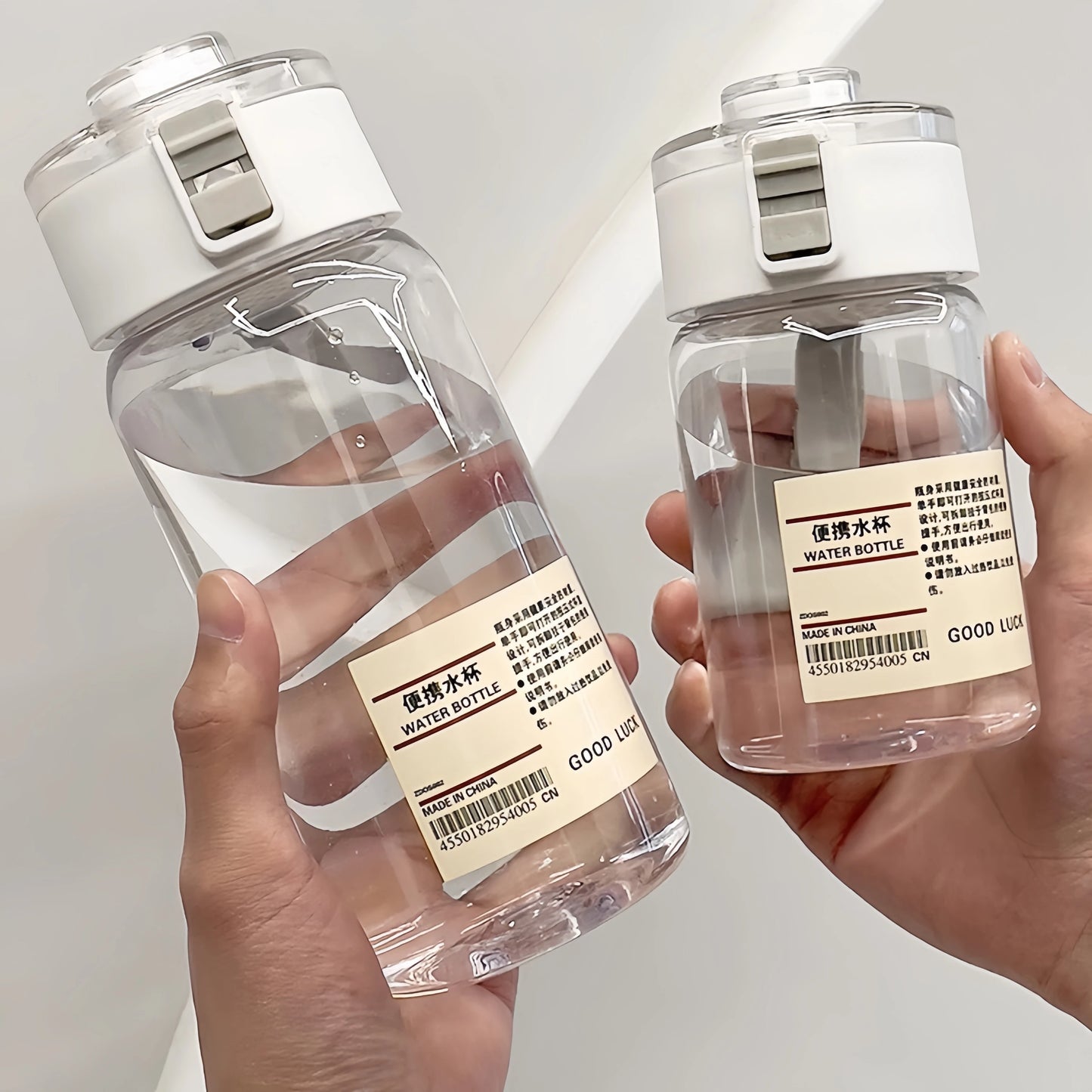 Kawaii Plastic Transparent Water Bottle Leakproof Simple Portable Outdoor Travel Office Water Bottle Juice Cup Beach Drinkware.