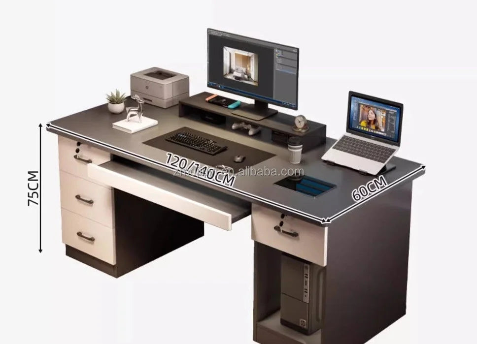 Desktop-Computertisch mit Schubladen für Heimlernen, Schreiben und Büromöbel. Großer Schreibtisch für den Schreibtisch