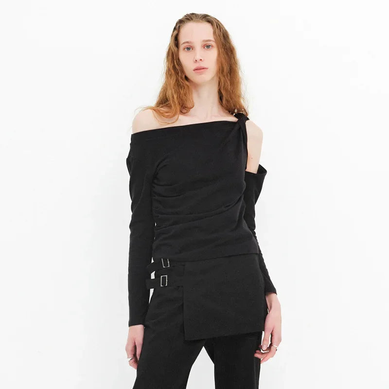 PixieKiki Twisted Hollow Out Off Shoulder Long Sleeve Tops 2000s Clothes Y2k Asymmetrical T Shirts for Woman P85-BE15