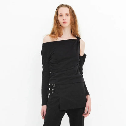 PixieKiki Twisted Hollow Out Off Shoulder Long Sleeve Tops 2000s Clothes Y2k Asymmetrical T Shirts for Woman P85-BE15