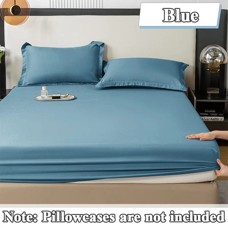 1Pc Fitted Bed Sheet With Elastic Band Solid Color Anti-slip Adjustable Mattress Cover for Single Double (No Pillowcase）