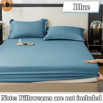 1Pc Fitted Bed Sheet With Elastic Band Solid Color Anti-slip Adjustable Mattress Cover for Single Double (No Pillowcase）