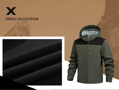 Jacket Coat Winter Soft Case Male Outdoor Sports Hooded Coat Multi-pocket Inside Fleece Casual Waterproof Windproof Sport Jacket.