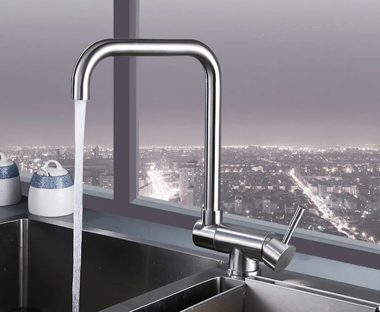 Stainless Steel Kitchen Faucet Lead-Free Folding Mixer 360 Degree Swivel Single Handle Nickel Kitchen Sink Taps