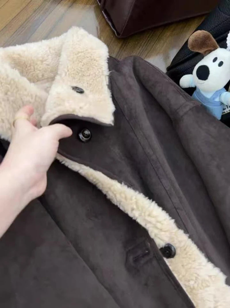 Dicke Lamm Warme Jacke für Frauen Winter Mode Doppelseitige Tragen Warme Pelz Mäntel Bf Koreanische Lose Einreiher Revers outwear.