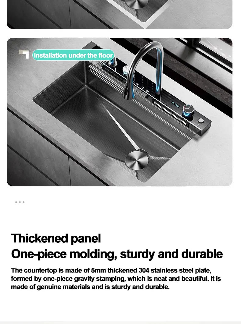 Extra Thick 5.0mm Kitchen 304 Sink, Whale Sink, Stainless Steel Large Single Sink, Waterfall Sink, Thickened Dish Sink