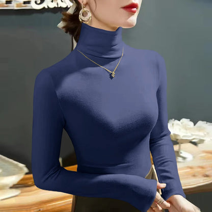 2025 Fashion Autumn Winter Female Turtleneck Fleece Stretch Shirt Women Long Sleeve T-shirt Warm Basic Pullover Bottoming Tops.