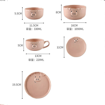 European Creative Cute Pink Pig Tableware Dishes Home Ceramic Plate Breakfast Nordic Wind Irregular Matte Plate Kitchen Utensils.