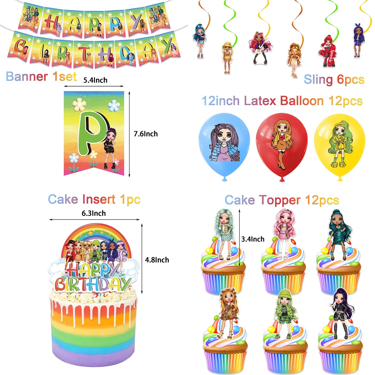 Cartoon Regenbogen Puppe High School Thema Hintergrund Geburtstag Party Dekoration Lieferungen Einweg Tasse Besteck Ballon Baby Geschenk