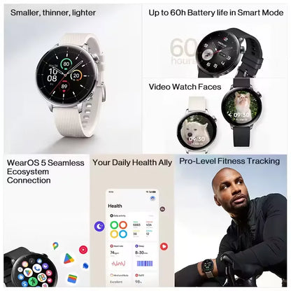 Global Version OnePlus Watch 3 43mm Smartwatch 1.32inches AMOLED Display Up to 60H Battery Life Wear OS by Google GPS NFC.