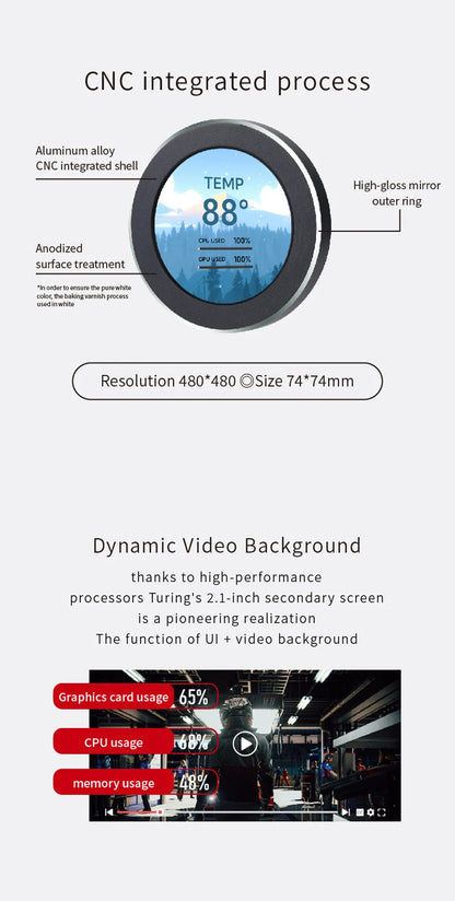 3.5 / 5 Inch IPS Type-C Secondary Screen Mini Computer USB Display CPU GPU RAM HDD Monitor with Holder Metal Case No Use AIDA64