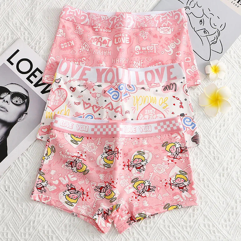 40S Cotton Women Panties Cartoon Shorts Sports Boxer Breathable Summer Sexy Underwear Mid-Waist Boyshort Female Student Pants.