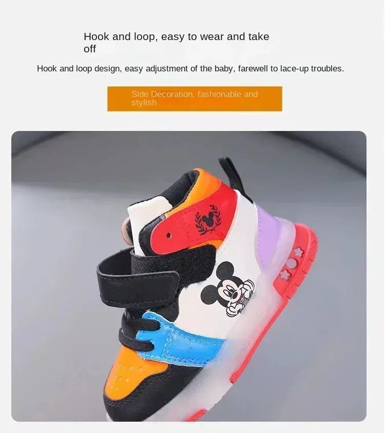 2025 Disney Kids Sneaker Cute Minnie Mickey Cartoon Led Lighted Shoes for Boys Girls Luminous Shoes Toddler Flash Lights