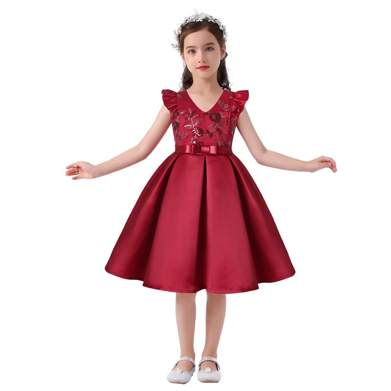 3-10 Y Pailletten Blumen Stickerei Mädchen Kleid Sommer Ärmellose Prinzessin Party Kleider Weihnachten Geburtstag Geschenk Kind Casual Kleidung.