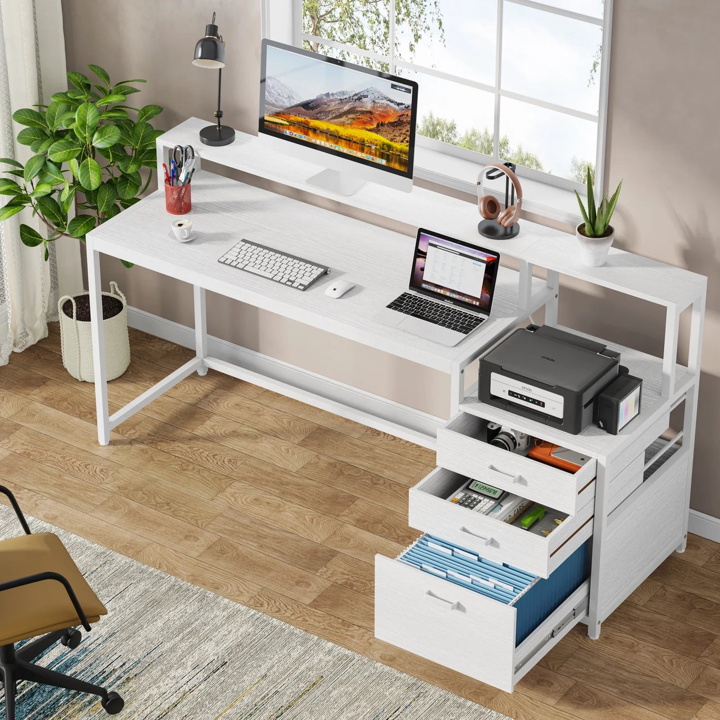 Tribe signs 63-Zoll-Computertisch mit Akten schubladen schrank, ergonomischer Schreibtisch mit Monitorst änder, industrieller Computer tisch