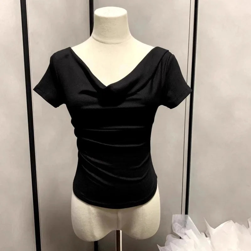 Irregular Waist Pleated Long Sleeve Base Shirt Spring T-Shirt Women's Spicy Girl One Shoulder Top Fashionable Casual Wear