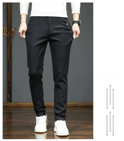 Autumn Winter New Men's Casual Pants Korean Fashion Stretch Straight Slim Fit Trousers High Quality Sweatpants Solid Color Male.