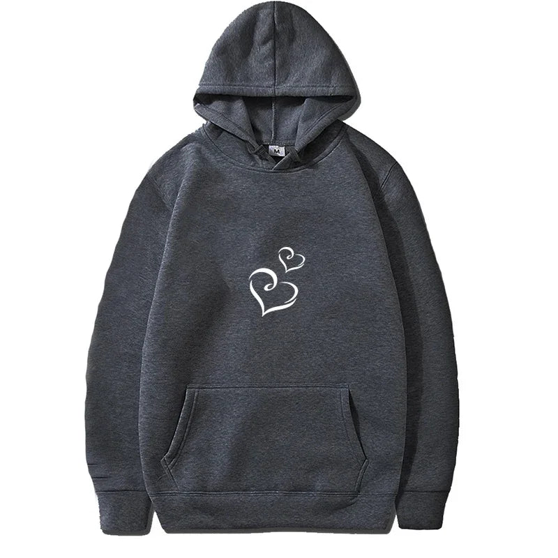 Autumn Fleece Solid Color Korean Fashion Drawstring Pockets Finger Heart Hooded Long Sleeve Loose Hoodie Sweatshirts Top