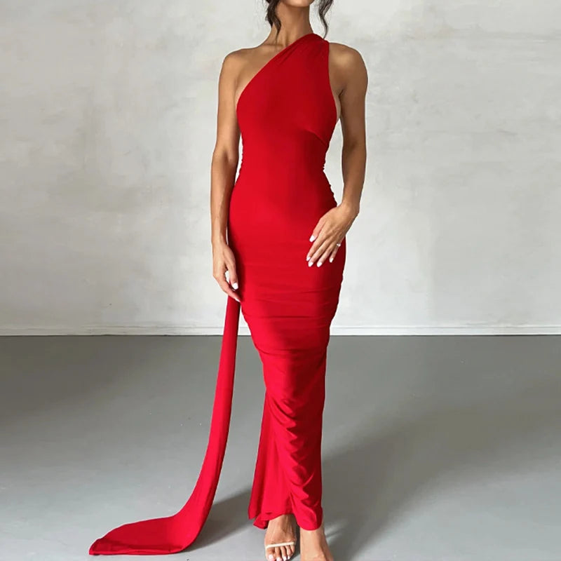 Neon Y2K Kleidung eine Schulter ärmellose rücken freie geraffte figur betonte Maxi kleider für Frauen Club Geburtstags feier Abend Abschluss ball.