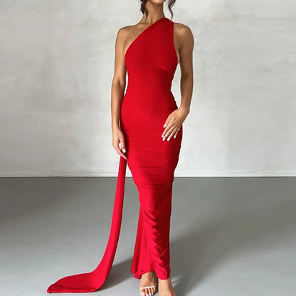 Neon Y2K Kleidung eine Schulter ärmellose rücken freie geraffte figur betonte Maxi kleider für Frauen Club Geburtstags feier Abend Abschluss ball.