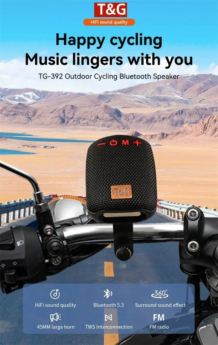 Outdoor Bicycle TG392 Portable Bluetooth Speaker TWS Wireless Mini Bass FM Radio Soundbar Boombox Riding Music Play Loudspeaker.