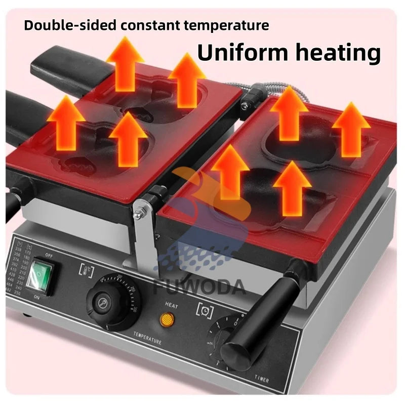 High Cost-Performance Electric Heating Waffle Making Machine Kitty Shaped Non-Stick Snack Cake Machine Open Mouth Waffle Maker.