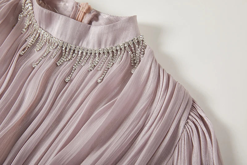 Französisch Luxus Kristall Perlen Quaste Glanz Roben Urlaub Frauen stehen Laterne Ärmel Rüschen plissiert formale Gelegenheit Ballkleid 622