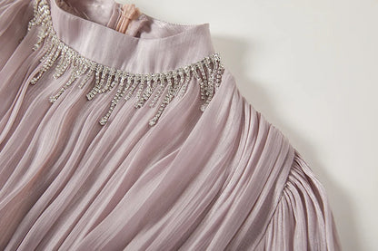 Französisch Luxus Kristall Perlen Quaste Glanz Roben Urlaub Frauen stehen Laterne Ärmel Rüschen plissiert formale Gelegenheit Ballkleid 622