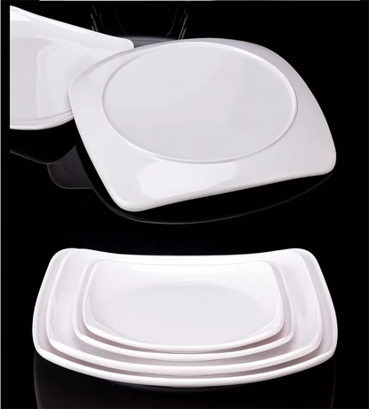 Melamine White Dinner Plate Fast Food Square Dishes School Rice Meal Serving Trays Cheap Hotel Table Decoration and Accessories.