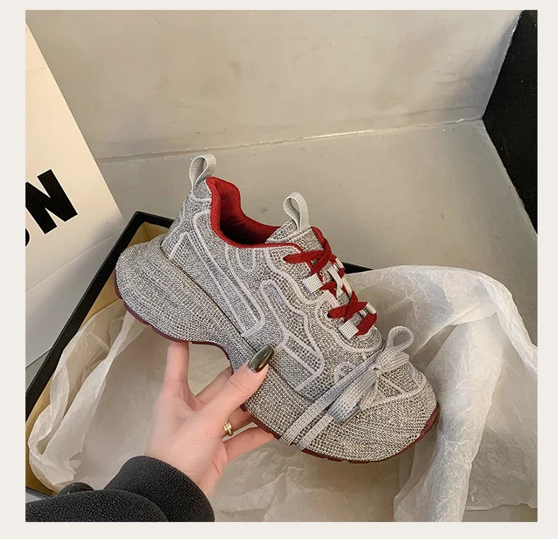 Top Quality Sneakers Women Skate Shoes Rhinestone Women Loafers Platform Fashion Shiny Women's Casual Shoes Crystal Sneaker