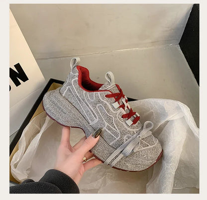 Top Quality Sneakers Women Skate Shoes Rhinestone Women Loafers Platform Fashion Shiny Women's Casual Shoes Crystal Sneaker