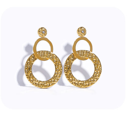 YACHAN Stainless Steel Statement Drop Earrings For Women 18 K Gold Plated Tap Metal Texture Dangle Earring Trendy Jewelry Gift.