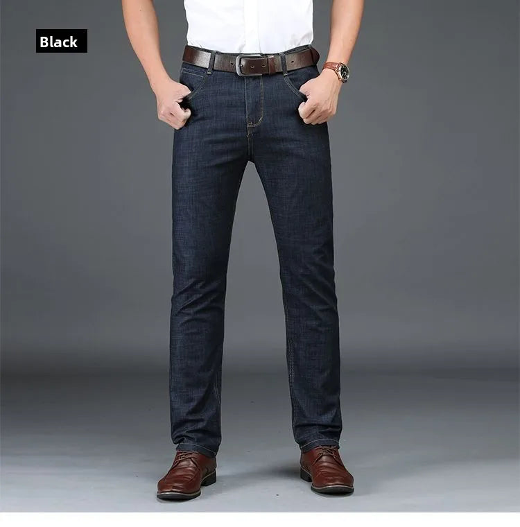 Classic Straight Men's Jeans Fitted Comfortable Elastic Business Casual Denim Pants Korean Fashion  Autumn Casual Trousers.