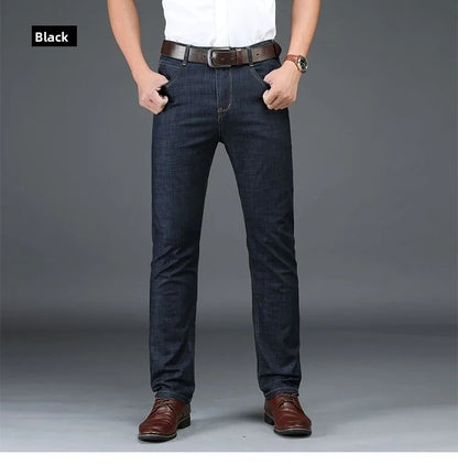 Classic Straight Men's Jeans Fitted Comfortable Elastic Business Casual Denim Pants Korean Fashion  Autumn Casual Trousers.