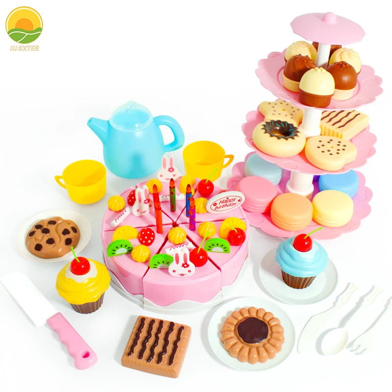 Girl Toy Cake DIY Minature Food Simulation Pretend Play Kitchen Set Tea Kid Cut Game Education Children Toys For 3 Year Birthday.