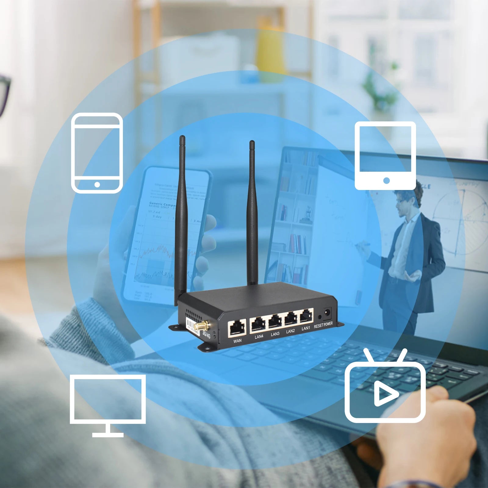 KuWFi 4G LTE WiFi Router 2.4G CAT4 300Mbps RJ45 Port Support VPN DDNS Firewall Function Wall-Mounted External 4pcs Antennas.