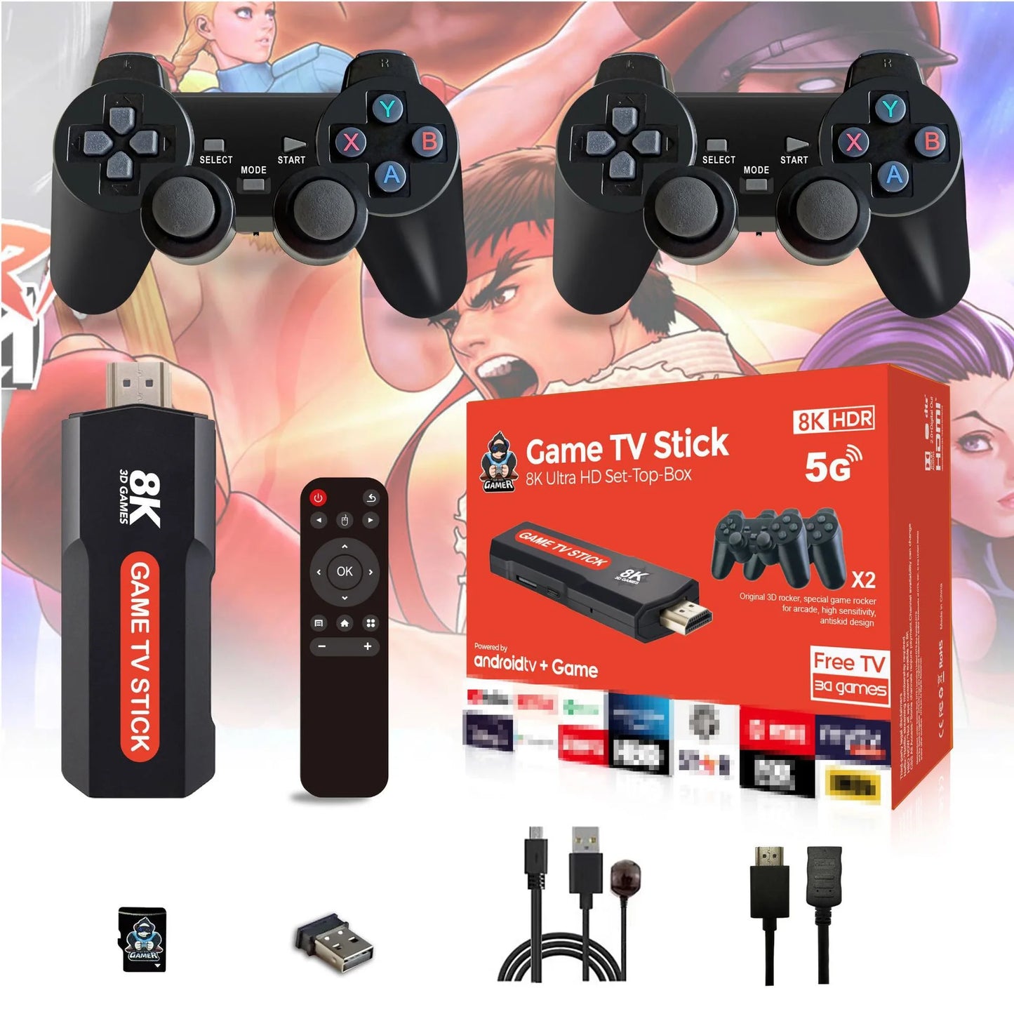 TV Stick X2 Game TV Box 64GB 10000+ gaming HD 8K 5G WiFi high-definition retro video game console wireless simulator PK Q9 Stick.